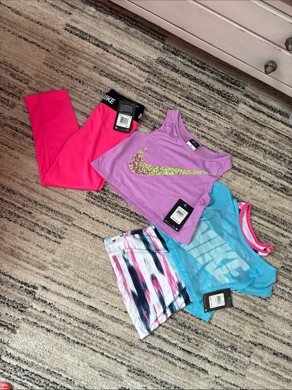 Nike  6x Girls Active Set - Hot Pink Leggings, Lavender Crop & Aqua Mesh Tank